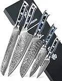 SANMUZUO Ensemble de couteaux de chef - Set de couteaux de cuisine de 5 pièces - Acier de Damas VG10 ultra-tranchant et manche en résine - Série Xuan(Noir étoilé)