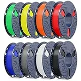 SUNLU 250G*8 PLA+2.0 3D Filament Bundle, Filament Amélioré PLA PLUS 2.0 Multicolore, 250G par Bobine, Lot de 8, Poids Total 2KG, Noir+Blanc+Gris+Rouge+Bleu Klein+Jaune+Vert+Orange soleil