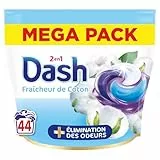 Dash 2en1 PODS Fraîcheur de Coton, 44 Lavages, Lessive Capsules 3-en-1, Élimination des Odeurs avec Lenor, Notes de Coton et Bois de Cèdre, Efficace en Cycle Froid, Fabriquée en France