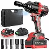 Bamse Clé à Chocs Sans Fil Brushless 1000N.m, Boulonneuse a Choc Electrique avec 4.0Ah Batterie 21V, Visseuse à Chocs D'impact avec 5 Douilles Puissance et Facilité pour Boulonner et Déboulonner