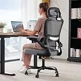 TRALT Fauteuil de bureau et de jeu ergonomique confortable, maille, roulettes, dossier haut, pour utilisation prolongée, capacité de charge 150 kg, noir et gris