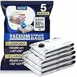 Sac Sous Vide Vetement Aspirateur 5 Pièces 3XL 100X80cm 2L 80x60cm Housse de Rangement Réutilisable Couette Stockez Vêtements la Literie et les Bagages