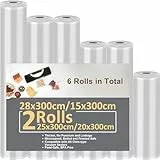 Rouleau Sous Vide Alimentaire, 6 Packs Sac Sous Vide Alimentaire, Convient à Tous Machine Sous Vide, 28 x 300cm, 25 x 300cm x 2, 20 x 300cm x 2, 15 x 300cm