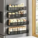 SONGMICS Étagère à Épices Magnétique, Lot de 4, 2 Grandes et 2 Petites Étagères, Organiseur de Cuisine sans Perçage, pour Cuisine, Réfrigérateur, Micro-ondes, Machine à laver, Noir d’Encre KCS061B01