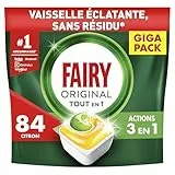 Fairy Original Tablettes Lave-Vaisselle Tout En 1 Parfum Citron, 84 Capsules, Efficaces Contre Graisse Incrustée, Action Sel et Rinçage, Protection Verre et Argent, Dissolution Rapide