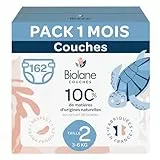 BIOLANE - Couches bébé taille 2 - (3-6 kg) - Peaux Sensibles - Ultra-Absorbant, Pas de Fuite, jusqu'à 12h au Sec - Confort & Protection - Pack 1 mois 162 couches - Fabriqué en France