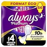 Always Serviettes Hygiéniques Ailettes, 56 Serviettes, Secure Night