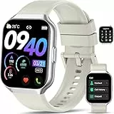 QCOQ Montre Connectée Homme Femme avec Appel Bluetooth, 1.96' Smartwatch avec 110+ Modes Sportifs, Etanche IP68 Montre Connectée Sport avec Podometre/Cardio/pour iOS/Android, Ivoire