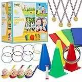 KreativeKraft Jeux d'Extérieur Enfant Adulte et Famille Kit Sport Course aux Oeufs et Cuillère Enfant Jeu des Anneaux Sacs de Courses (Le Kit Ultime pour Une Journée Sportive)