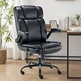 LIYURUI Chaise Pivotante Ergonomique avec Revêtement en Cuir PU Respirant, Accoudoirs Rabattables /110° Balancement, Chaise de Bureau/Ordinateur/Télétravail, Confortable Réglable en Hauteur, Noir
