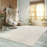 Paco Home Tapis Moderne Doux Salon À Poils Courts Lavable Fluffy Uni Effet Fourrure Intemporel Élégant Antidérapant Facile À Entretenir, Dimension:160x220 cm, Couleur:Crème 4