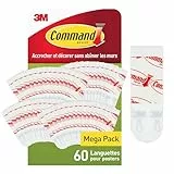 Command Bandes de Suspension pour Petites Photos, Lot de 60 Bandes Adhésives, Blanches - Fixation sans Dommage - Pour Posters, Cadres et Miroirs, Blanc