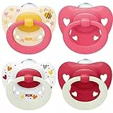 NUK Signature Day & Night Tetine pour bébé | 18-36 mois | Apaise 95 % des bébés | Sucettes en silicone sans BPA, en forme de cœur | Brille dans le noir | Cœurs | Lot de 4