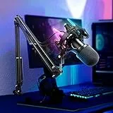 FIFINE USB Microphone Gaming Kit, Dynamiques Microphone pour Ordinateur, avec Bouton de Silence, 8 RGB Couleurs Fixation Antichoc, Support de Bras, Microphone Cardioïde, pour PC PS4 PS5