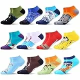 WeciBor Hommes Coton Coloré Motif Chaussettes Chevilles, 12 Paires Multicolore Art peintures à l'huile, Taille 43-46