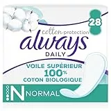 Always Dailies Cotton Protection Protège-Slips Normal 28 Protège-slips, Voile Supérieur 100 % Coton Bio