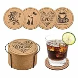 lompyeu 12 Dessous de Verre en liège Absorbants pour Mugs,sous Verres Antidérapants avec Organisateur de Dessous de Verre, pour Anniversaire, Pendaison de Crémaillère, Cuisine, Salon