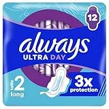 Always Ultra Serviettes Hygiéniques, Taille 2, Long, 12 Serviettes Avec Ailettes, Flux Modérés Jour, Max Confort, Super Absorbantes et Ultra Fines