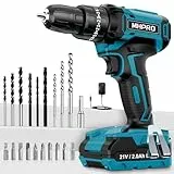 MHPRO Perceuse Visseuse Sans Fil 21V, Visseuse Devisseuse avec Batteries 2.0Ah, 42N.m Percussion, 25+3 Réglages de Couple, 24 Accessoires, 2 Vitesses, LED, pour Projet de Bricolage