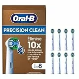 Oral-B Pro Lot De 8 Brossettes De Rechange Précision Clean, AUTHENTIQUES, Blanches, 3 Types De Filaments Et Tête Ronde Pour Un Nettoyage Précis, Embouts Pour Brosses A Dents Electriques Oral B Pro