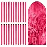 Aomig Rose Rouge Extension de Cheveux Colorés, 22 Pcs Extension Cheveux Rose Rouge, Extension de Raides Cheveux Colorés pour Femmes Filles Party Festival Cosplay,55cm