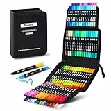 TongFu 120 Couleurs Feutres Coloriage Adulte, Double Pointe Fine Aquarelle, Stylos Feutres Pinceau pour Adulte Débutant Dessin, Livre De Coloriage, Mandala, Bullet Journal