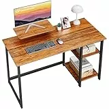 GreenForest Bureau avec Rangement,Petite Bureau d’Ordinateur avec Support de Moniteur, Bureau Gaming avec Étagères de Réversibles, 100cm Bureaux à Domicile et Postes de Travail Informatiques,Marron