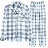 Pyjama Femme Coton Ensembles 2 Pcs Pyjama Coton Hiver Chaud Homewear Femmes Grande Taille Basics Ensemble Pijama Manches Longues Boutonné Debardeur Pantalon Vêtements Noir Set Sleepwear