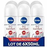 NIVEA Déodorant anti-transpirant Dry Comfort (lot de 6 x 50 ml), Déo bille pour femme protection 72H, Déo femme à la formule sans alcool pour tous types de peaux