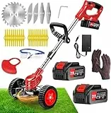 Debroussailleuse Electrique sans Fil 21V, Coupe Bordure sans Fil avec Batterie 4.0Ah et 3 Types de Lames, Débroussailleuses Electrique Batterie pour la Coupe de Jardin, Pelouses et Terres Agricoles
