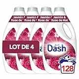 Dash 2en1 Lessive Liquide, 128 Lavages (4x32), Jasmin Et Rose De Mai, Technologie Ultra Nettoyante Et Fraîcheur Longue Durée, Élimine Les Saletés et Taches Incrustées, Fabriqué en France