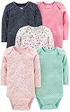 Simple Joys by Carter's 5-Pack Long-Sleeve Bodysuit Body, Bleu Marine Points/Rose/Vert Menthe/Fleuri/Papillons, 6-9 Mois (Lot de 5) Mixte bébé