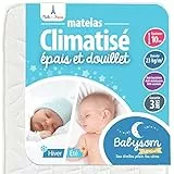 Babysom - Matelas Bébé Climatisé - 60x120 cm | Réversible : 1 Face Été Fraîche et 1 Face Hiver Ouatinée | Anti-acarien | Épaisseur 10 cm | Oeko-Tex® | Fabrication française