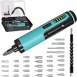 Kiprim Visseuse sans Fil 4V Tournevis Électrique et Manuel Rechargeable avec 30 Ebouts Magnétiques (33 accessoires au total) Lampe LED Cable USB Boîte de Rangement ES2