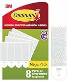Command Languettes Accroches Tableaux Moyen Modèle, 8 x 2 Languettes, 5,4 kg, Blanc - Fixation sans Dommage
