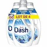 Dash 2en1 Lessive Liquide, 100 Lavages (4 x 25 Lavages), Envolée d’Air, avec 3 SEMAINES DE FRAÎCHEUR* et Lenor, Fabriquée En France, Dash 2in1