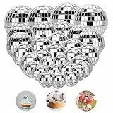 TranRantic 32 Pièces Boule à Facette Kit, Boule Disco Brillant, Deco Disco Réutilisable, Mini Boule Disco pour Décoration de Gâteaux, Fête, Bar, Décoration de Vacances(Argent)