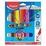 Maped - Crayons de Couleur STRONG Color'Peps - 24 Crayons de Coloriage Ultra-résistants et Ergonomique - Pochette de 24 Crayons