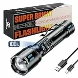 Esgofo lampe torche led ultra puissante 1000000 Lumens, lampe de poche led rechargeable USB C longue distance zoomable 3 modes Lumière flash de longue durée 15H, pour le camping randonnée d'urgence