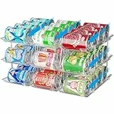 BingoHive Organiseur de boîtes empilable à 3 niveaux pour garde-manger, Support pour 36 boîtes de conserve pour réfrigérateur, Combinaison libre et roulement automatique, transparent.