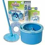 Spontex Aqua Revolution X'tra Kit balai serpillère et seau | Sépare l’eau propre de l’eau sale | Nettoie tous les sols | Balai serpillère rotatif et 2 recharges de tête de balai en microfibre
