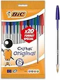 BIC Cristal Original Stylos-Bille Pointe Moyenne (1,0 mm) - Parfait pour l'Ecole et au Bureau - Couleurs Assorties, Pochette Format de 20