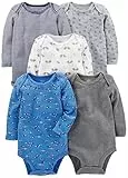 Simple Joys by Carter's Body à Manches Longues Mixte Bébé, Lot de 5, Bleu/Gris/Blanc, 24 mois