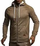 Leif Nelson LN8124 Sweat à capuche pour homme Coupe ajustée Coton Cardigan moderne à manches longues Veste à capuche pour homme Noir Loisirs Veste à capuche pour l'hiver l'été Kaki mélangé XL, kaki, L