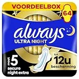 Always Ultra Serviettes Hygiéniques, Taille 5, Extra Secure Night, 64 Serviettes Avec Ailettes, Flux Très Abondants Nuit, Format Eco, Max Confort, Super Absorbantes et Ultra Fines