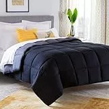Linenspa Couette 4 saisons en microfibre – Ultra doux, Couette 155x220 cm, 1 personne, Couverture Noir / Gris Graphite