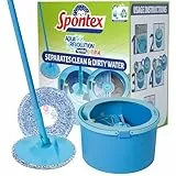 Spontex Aqua Revolution X'tra Kit balai serpillère et seau - Sépare l’eau propre de l’eau sale - Nettoie tous les sols - Balai serpillère rotatif et 2 recharges de tête de balai en microfibre