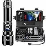 Blukar Lampe Torche LED Ultra Puissante 500000 Lumens, Lampe de Poche Rechargeable 5000mAh Batterie, Torche Tactique IPX6 Étanche, 5 Modes & Zoomable pour Camping/Urgence/Randonnée(avec 3 Piles AAA)