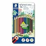 STAEDTLER - Noris colour 185 - Boîte métal 12 crayons de couleur assortis en bois upcyclé - 185 M12