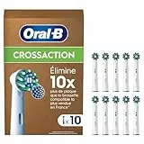 Oral-B Pro Lot De 10 Brossettes De Rechange Cross Action, AUTHENTIQUES, Blanches, Nettoyage En Profondeur, Têtes Rondes, Embouts Pour Les Brosses A Dents Electriques Oral B Pro, Carton